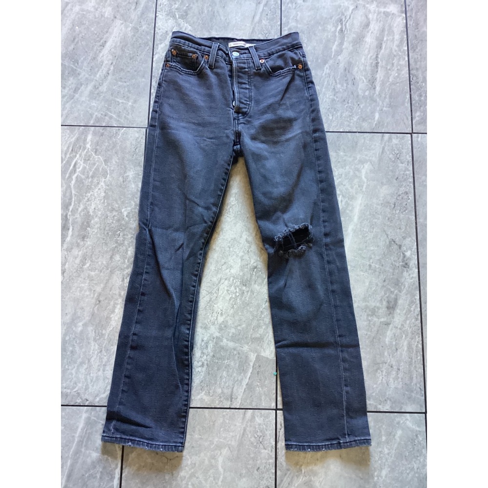 Women’s Black Distressed Straight-Leg Jeans